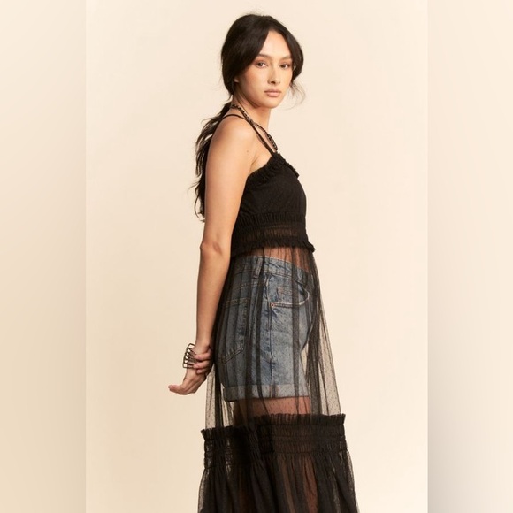 393B-BLACK. Lace Tiered Overlay Dress - Picture 4 of 5